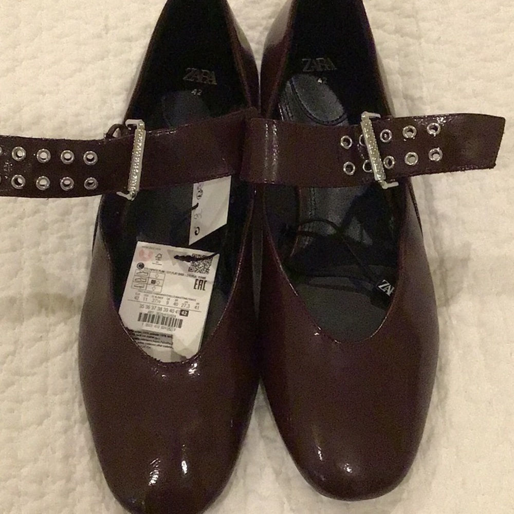Zara Brown Flats with Buckle Detail